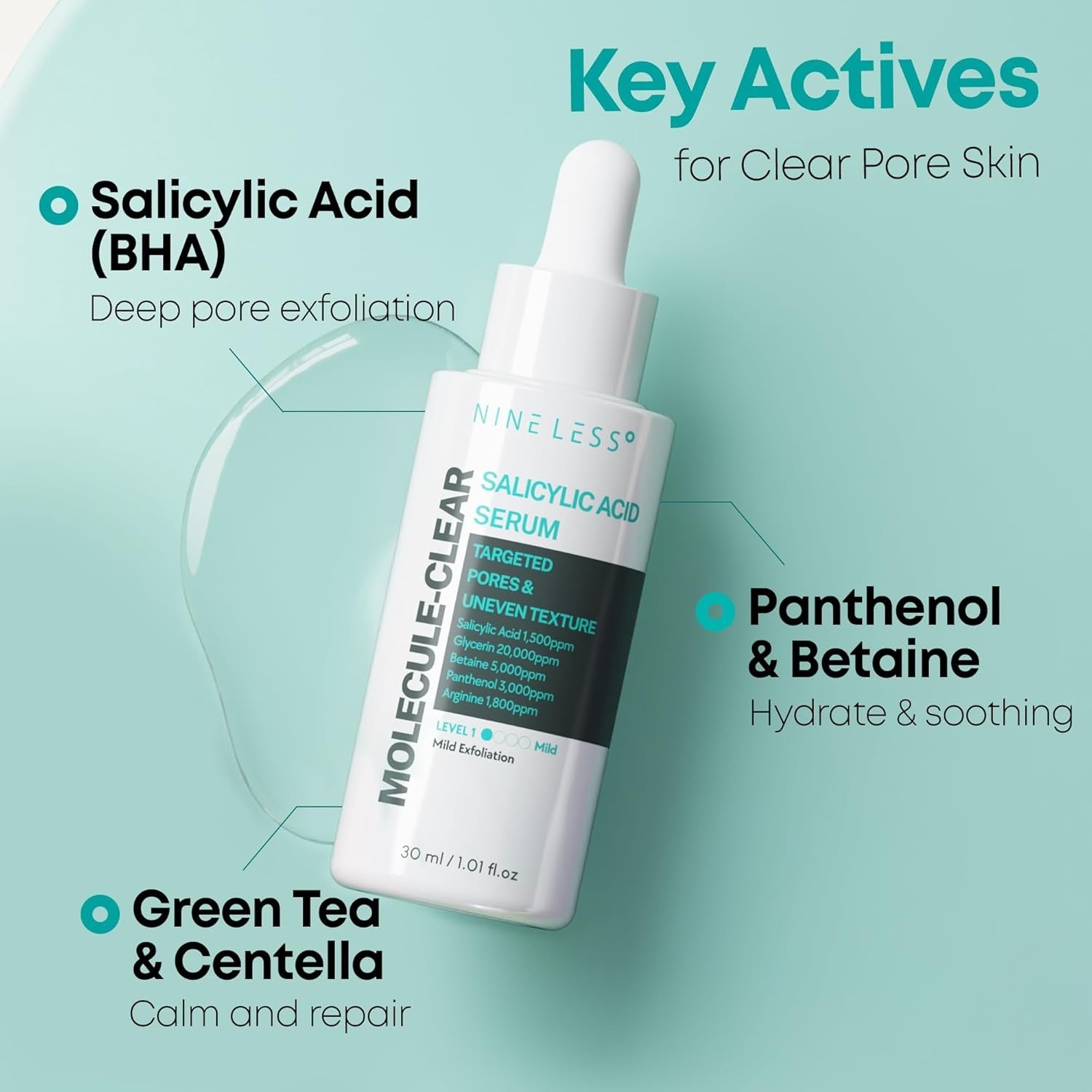 nineless salicylic acid serum molecule-clear 30ml |ناين ليس سالساليك أسد سيروم ٣٠ مل