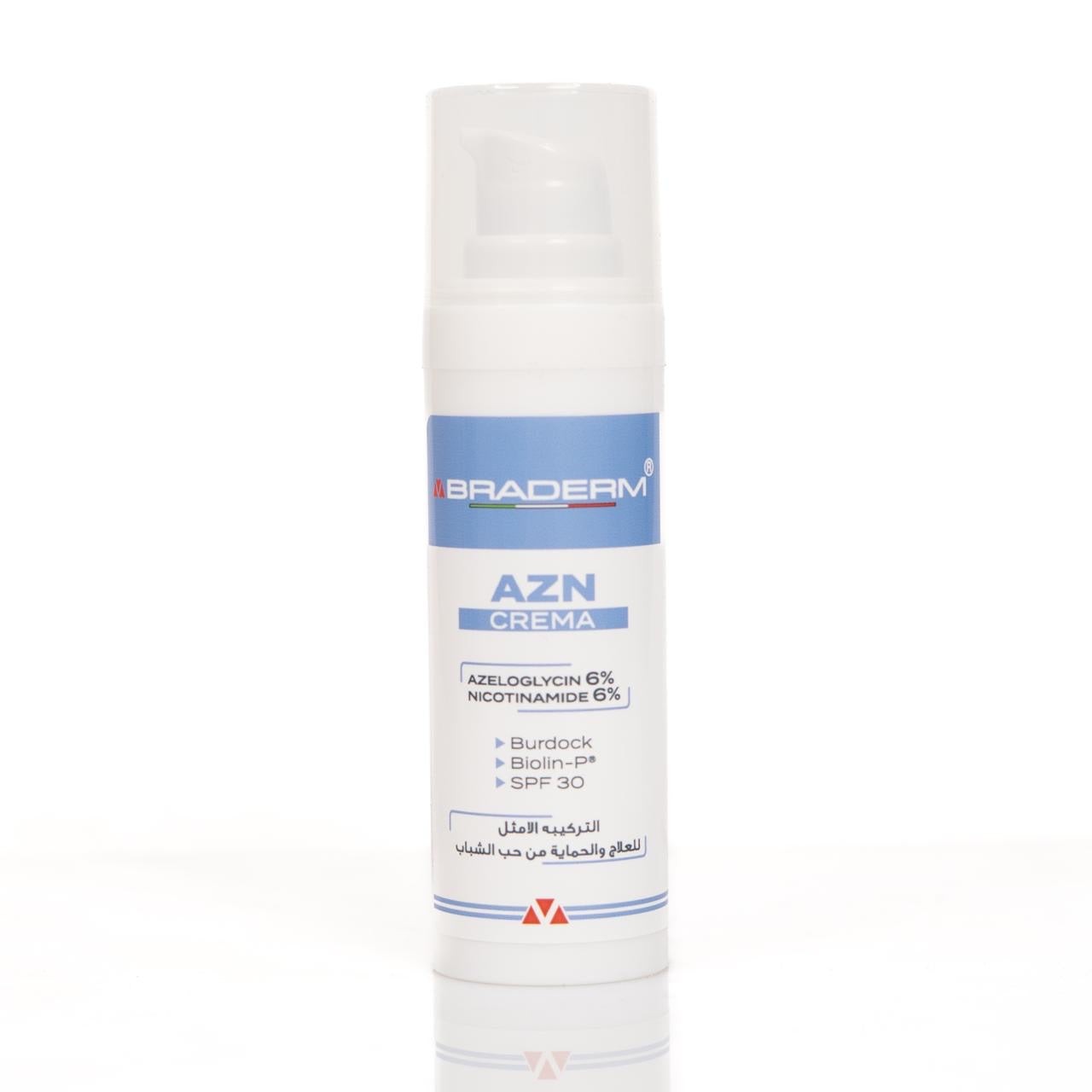 BRADERM Azn Crema Azeloglycin 6% Nicotinamide 6% - 30ml | براديرم كريم لعلاج حب الشباب الازيلوغلايسين والنيكوتيناميد - 30 مل