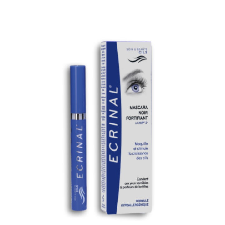 ماسكارا طبية سوداء من ماركة Ecrinal، بتركيبة مقوية ومغذية تحتوي على مركب ANP2® الفعال، المصمم لتحفيز نمو الرموش وتقويتها من الجذور.