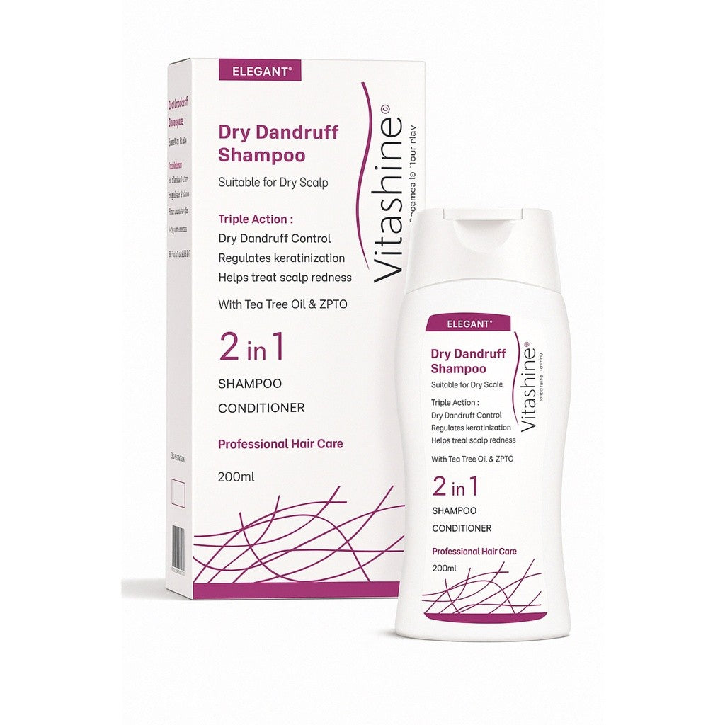 Elegant/ Vitashine Dry Anti Dandruff Shampoo 2 in 1: شامبو مضاد القشرة الجافة مع كوندشنر خفيف القوام