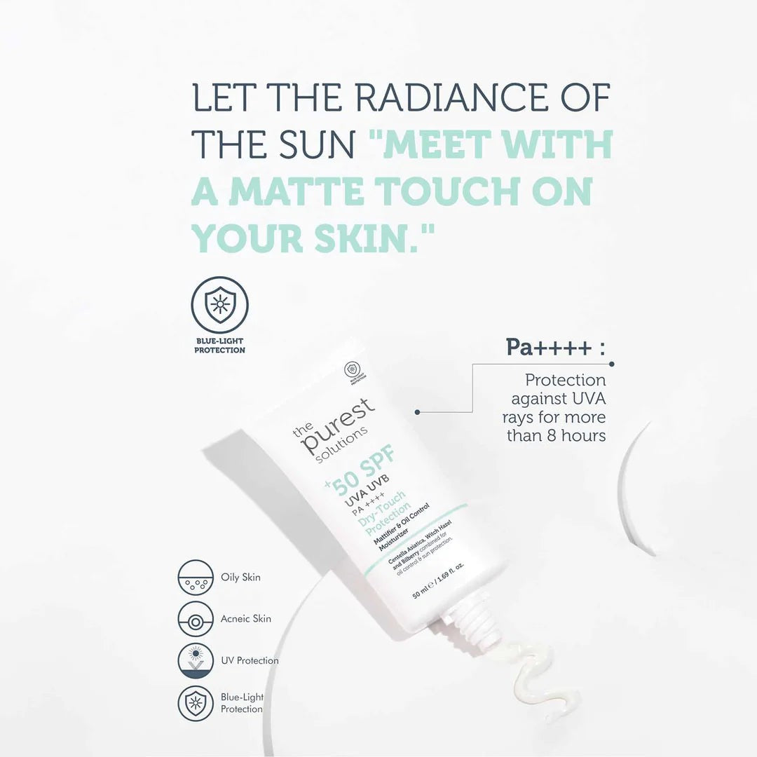 The purest Solutions SPF 50 Dry Touch Protection - 50 ml | ذا بيوريست واقي شمسي دراي توتش بعامل حماية 50 ٪؜ - 50 مل