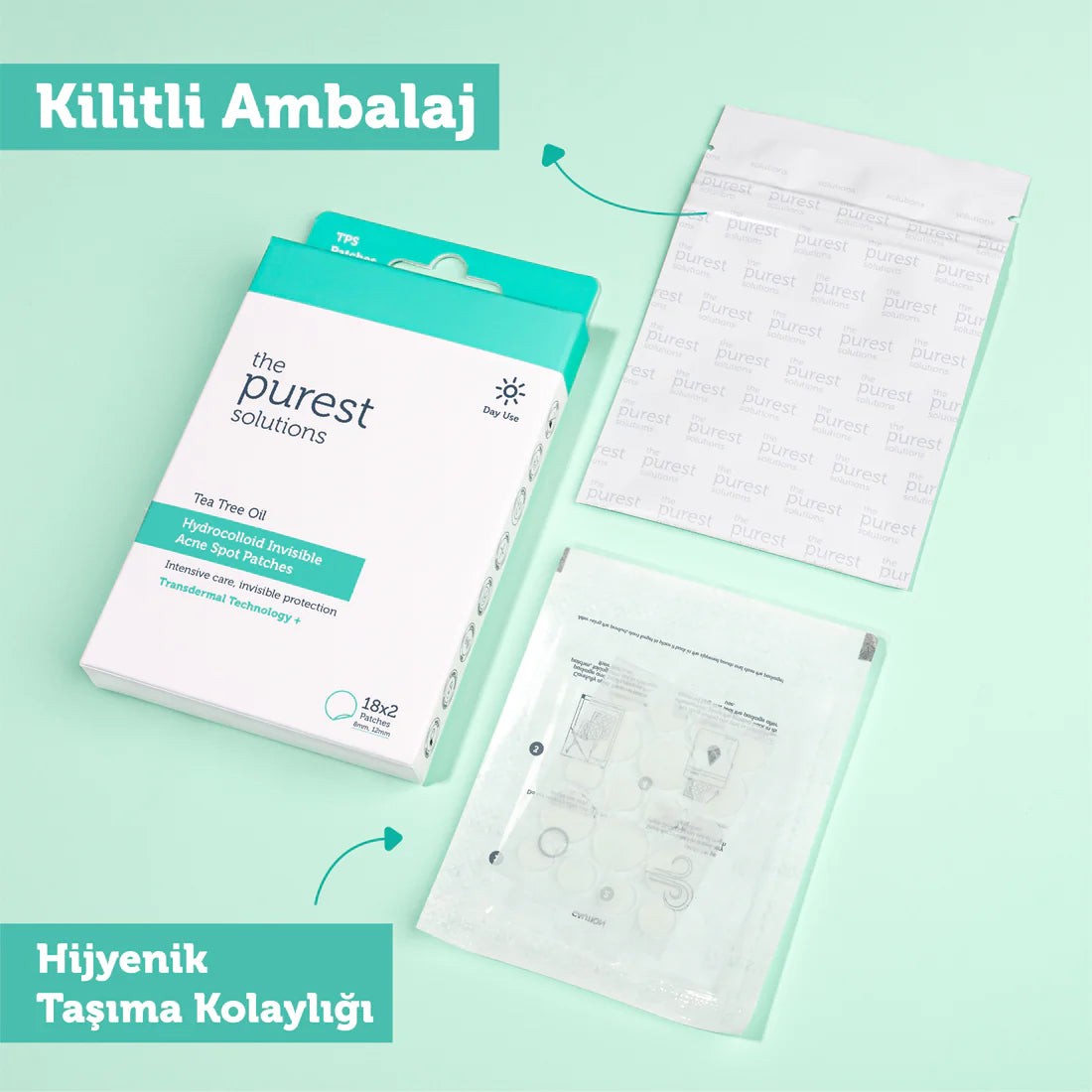 The Purest Tea Tree Oil Hydrocolloid Invisible Acne Spot Patches 18*2| 18*2بيوريست لصقات لعلاج حب الشباب