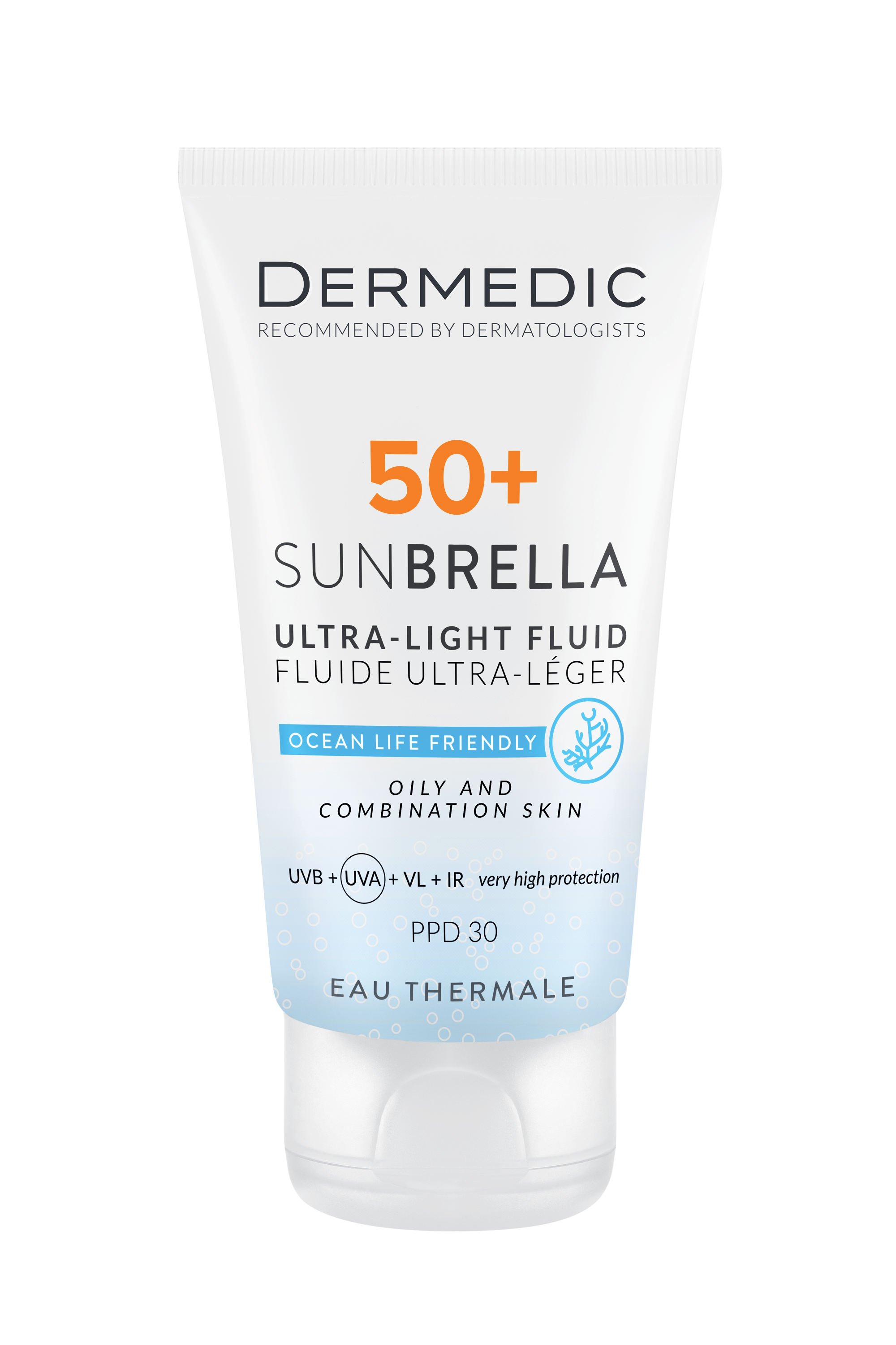 DERMEDIC Sunbrella Ultra-light fluid SPF 50+oily&combination skin - 40ml | ديرمديك واقي شمسي خفيف القوام للبشرة الدهنية و المختلطة spf50 - 40 مل