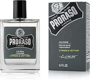 عطر Proraso Cypress & Vetyver Cologne (بروراسو سايبرس آند فيتيفر)، وهو ماء كولونيا إيطالي الصنع. هذا العطر جزء من مجموعة "Single Blade"