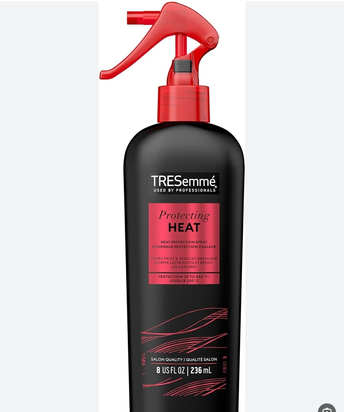 بخاخ الحماية من الحرارة (Protecting Heat Spray) من شركة TRESemmé، وهو مصمم لحماية الشعر من التلف الناتج عن أدوات التصفيف الحرارية مثل مجفف الشعر