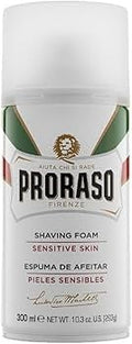 رغوة الحلاقة بروراسو (Proraso) المخصصة للبشرة الحساسة، والمعروفة بالخط الأبيض من العلامة التجارية الإيطالية العريقة. صُممت هذه الرغوة خصيصاً لتوفير حلاقة مريحة وتقليل التهيج والاحمرار
