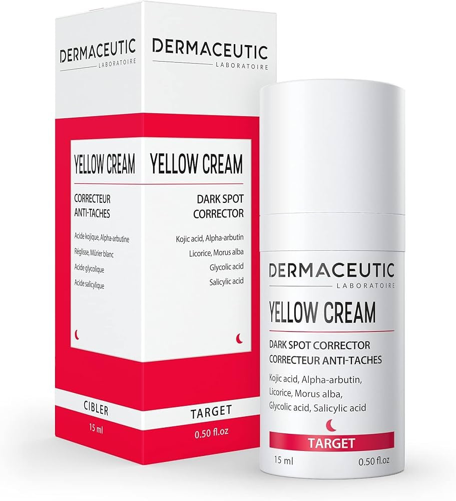 Yellow Cream (الكريم الأصفر) من مختبرات Dermaceutic الفرنسية، وهو مُصحح مُركز للبقع الداكنة مُصمم لتفتيح البشرة وتوحيد لونها.