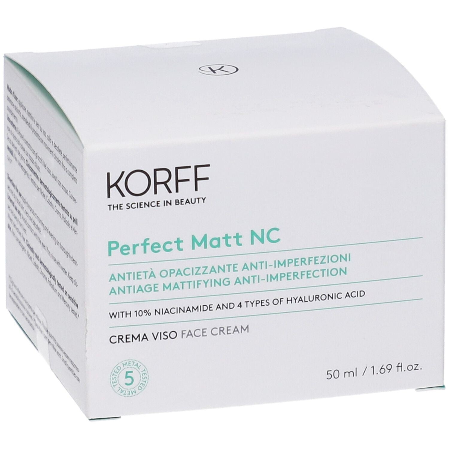 كريم للوجه Korff Perfect Matt NC، وهو مرطب مضاد لعلامات الشيخوخة ومخصص لتقليل اللمعان والعيوب في البشرة الدهنية أو المختلطة.
