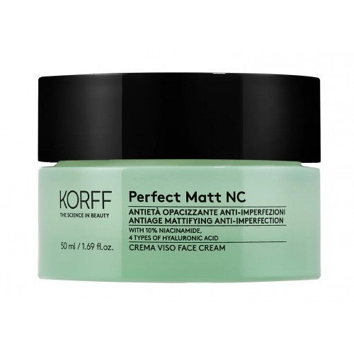 كريم للوجه Korff Perfect Matt NC، وهو مرطب مضاد لعلامات الشيخوخة ومخصص لتقليل اللمعان والعيوب في البشرة الدهنية أو المختلطة.