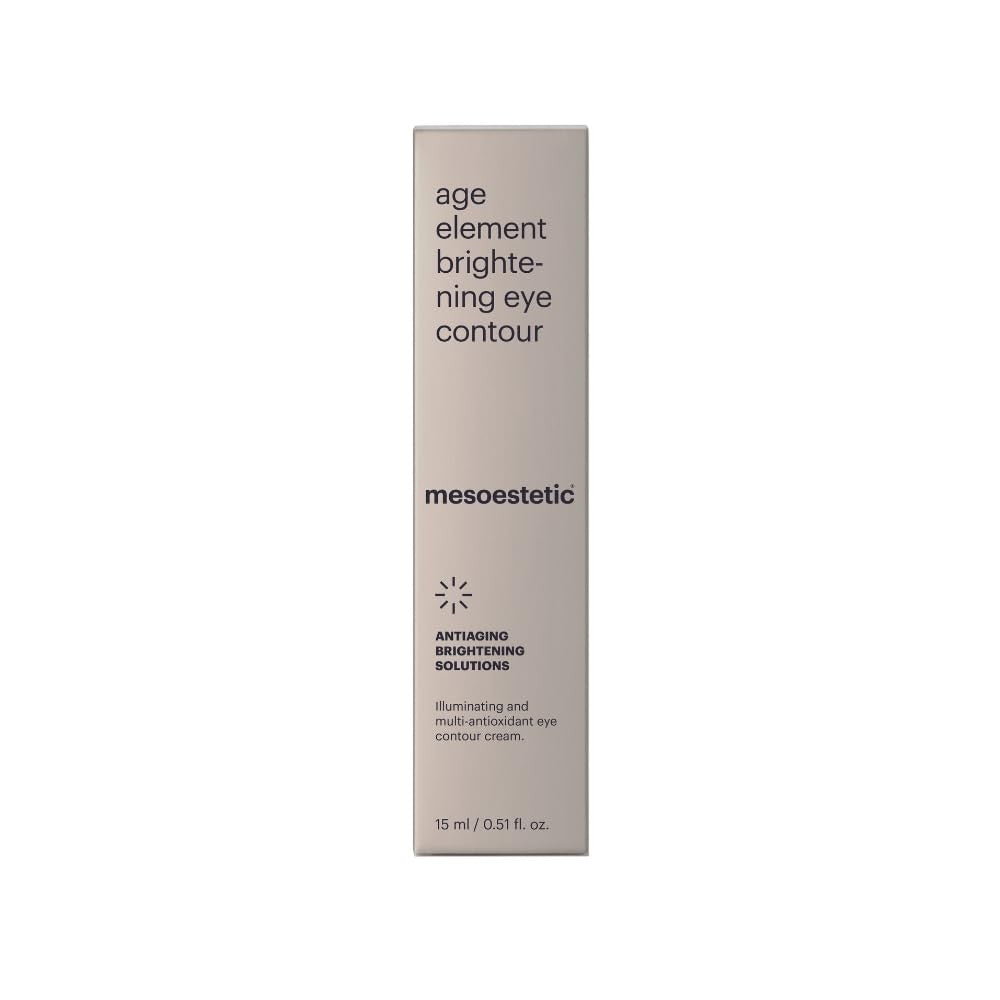 Mesoestetic Age Element Brightening Eye Contour، وهو كريم مخصص للعناية بالمنطقة الرقيقة حول العينين، يهدف بشكل أساسي لتفتيح الهالات السوداء وتقليل علامات التعب.