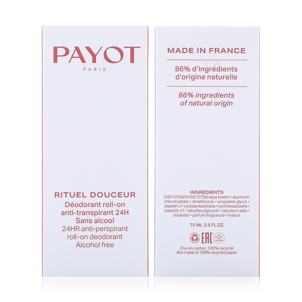 Payot Rituel Douceur 24h Anti-Perspirant Roll-On، وهو مزيل ومضاد للتعرق بتركيبة لطيفة مصممة لتوفير حماية تدوم حتى 24 ساعة