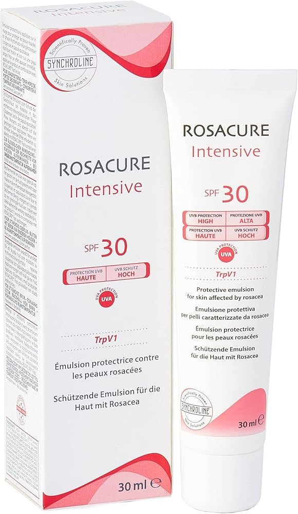 هو Rosacure Intensive SPF 30 من شركة Synchroline الإيطالية، وهو مستحلب نهاري مخصص للعناية بالبشرة الحساسة والتي تعاني من الاحمرار المزمن أو حالة الوردية