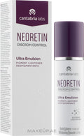مستحلب Neoretin Discrom Control Ultra Emulsion من مختبرات كانتابريا (Cantabria Labs)، وهو علاج ليلي مكثف مصمم خصيصاً لمكافحة التصبغات العنيدة والبقع الداكنة وتوحيد لون البشرة.