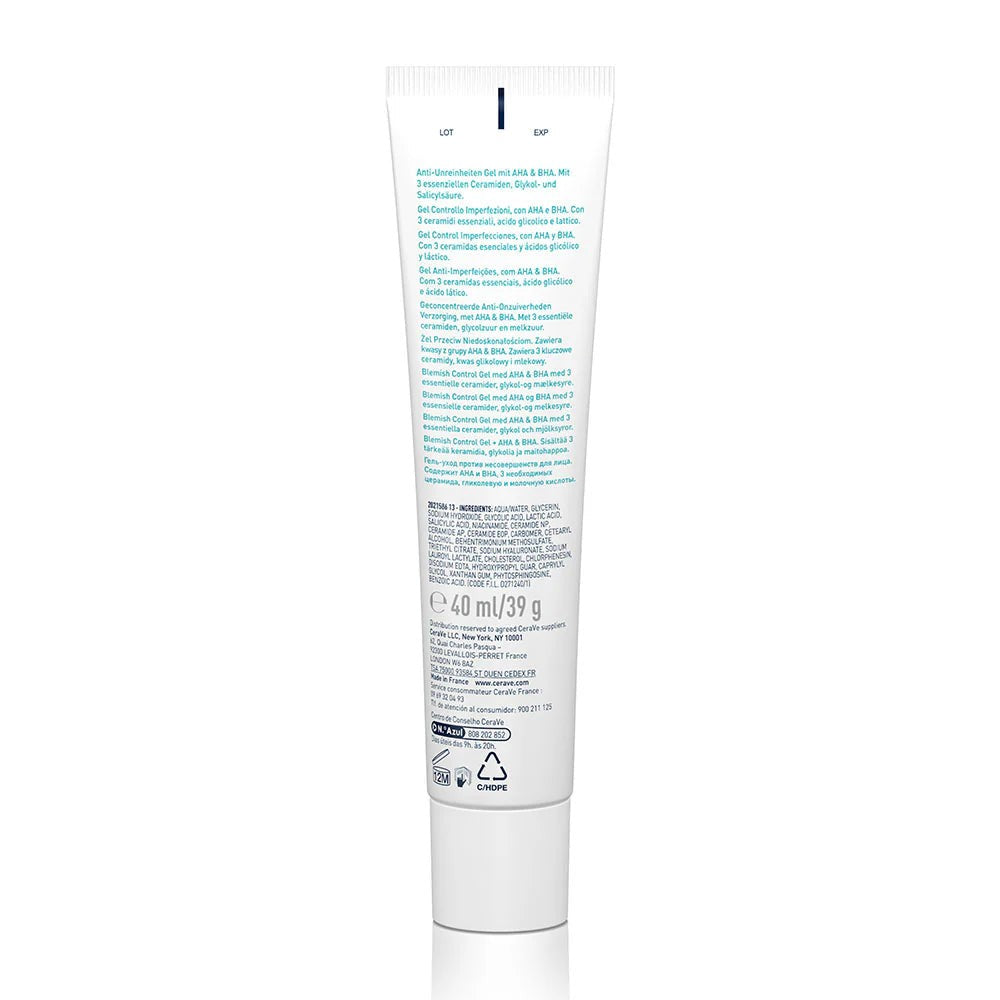 CeraVe Blemish Control Gel Facial Moisturiser For Acne & Blemishes with Glycolic Acid and Lactic Acid AHA/BHA - 40ml | سيرافي علاج لحب الشباب - 40 مل