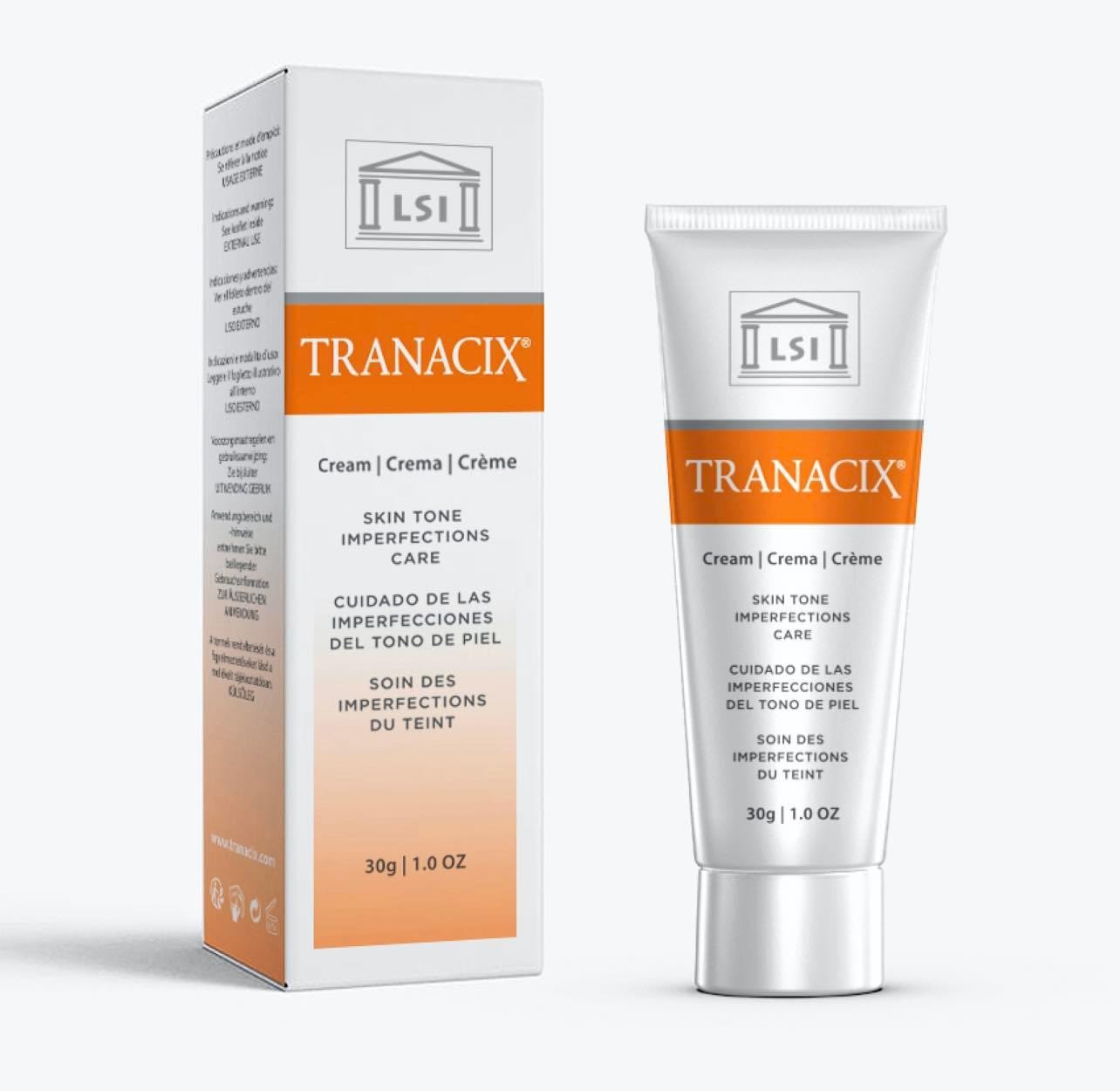 Tranacix Cream من شركة LSI، وهو كريم مخصص للعناية بتصبغات البشرة وعلاج الكلف.