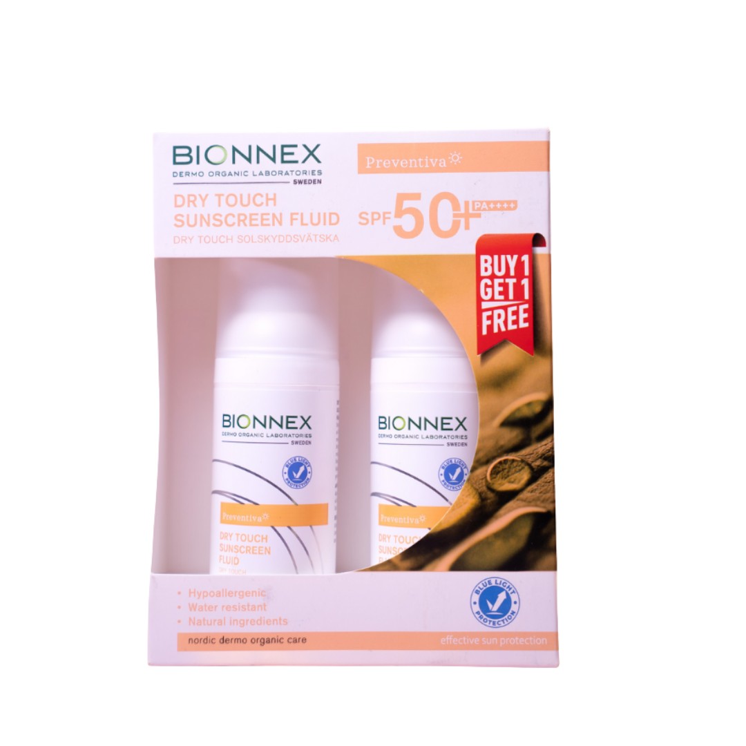 Bionnex Dry Touch Suncreen Fluid Spf50 1+1 - 50ml | بايونيكس واقي شمس عرض ١+١ - ٥٠ مل