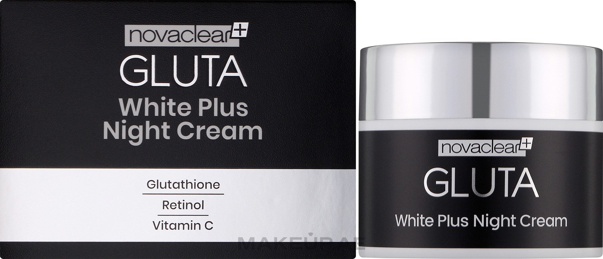 Novaclear+ GLUTA White Plus Night Cream. وهو كريم ليلي مُصمم خصيصاً للعناية بالبشرة التي تعاني من عدم توحد اللون والبقع الداكنة،