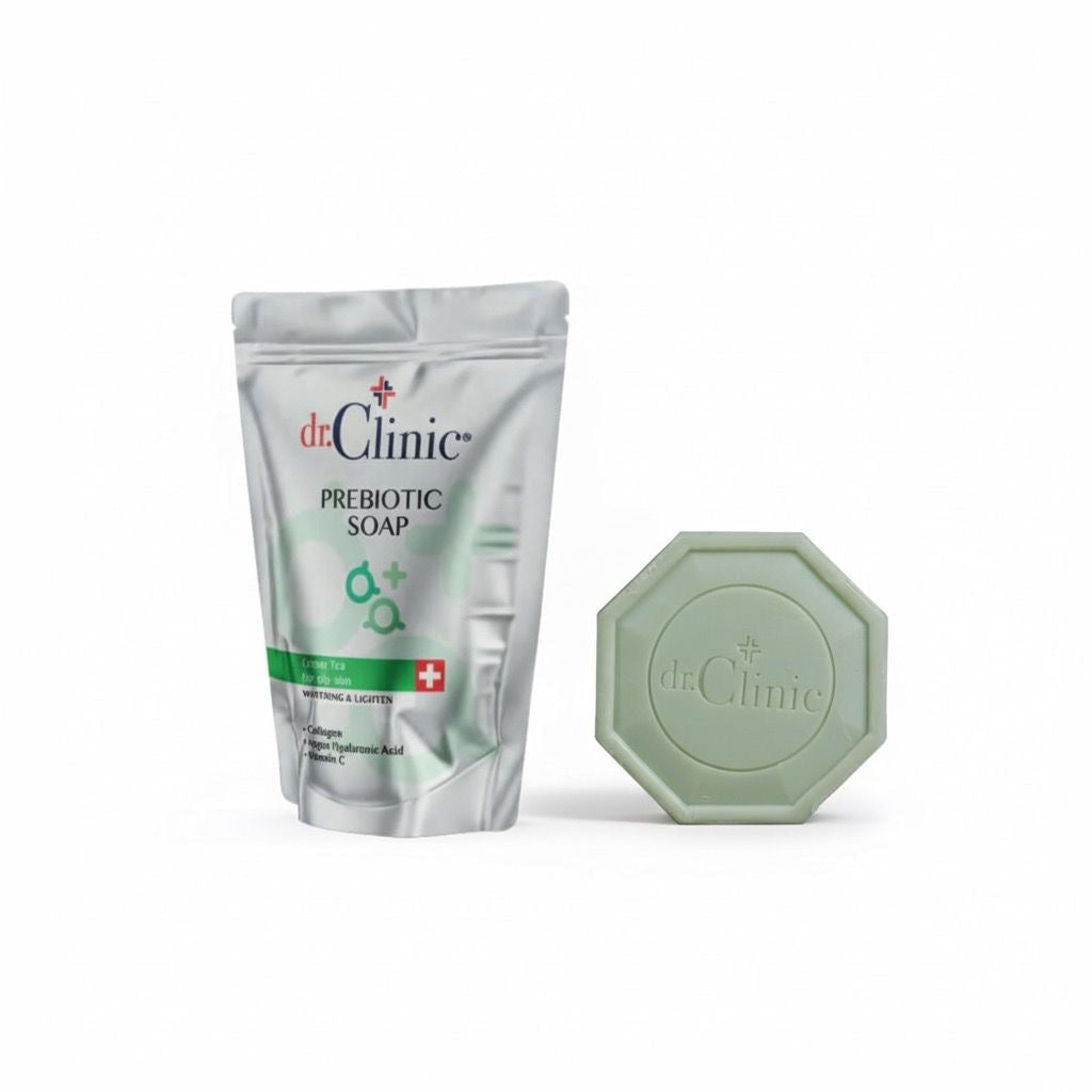 dr.Clinic Prebiotic Soap Whitening & Lighten Green Tea - 100g | دكتور كلينك صابونة مفتحة للوجه بالشاي الأخضر للبشرة الدهنية - 100 غرام