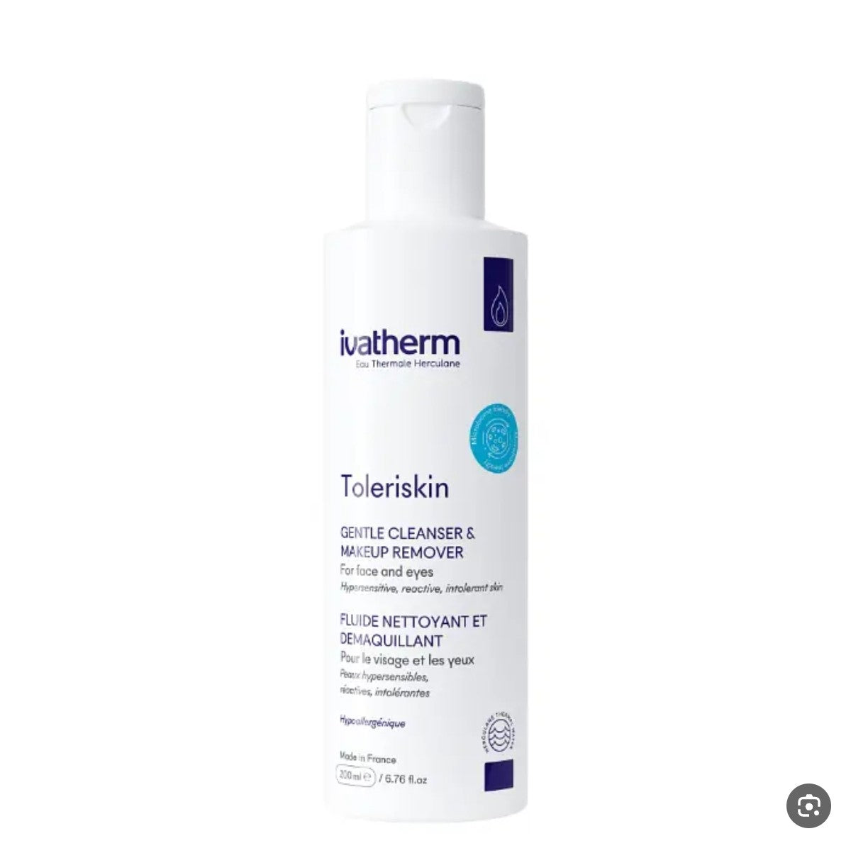 Ivatherm Toleriskin Gentle Cleanser & Makeup Remover، وهو منظف لطيف ومزيل للمكياج مصمم خصيصاً للوجه والعينين.