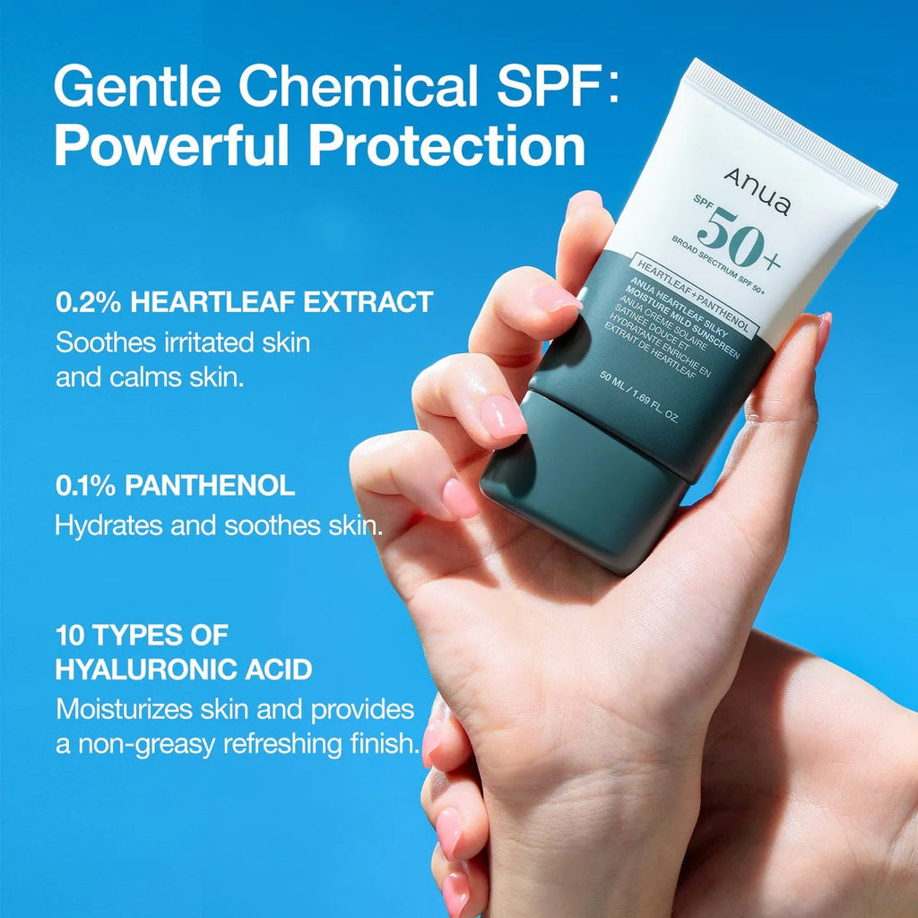 anua Heartleaf Silky Moisture Sun Cream SPF50+ - 50ml | كريم واقٍ من الشمس الهارتليف للترطيب الحريري SPF50+ من أنوا - 50 مل