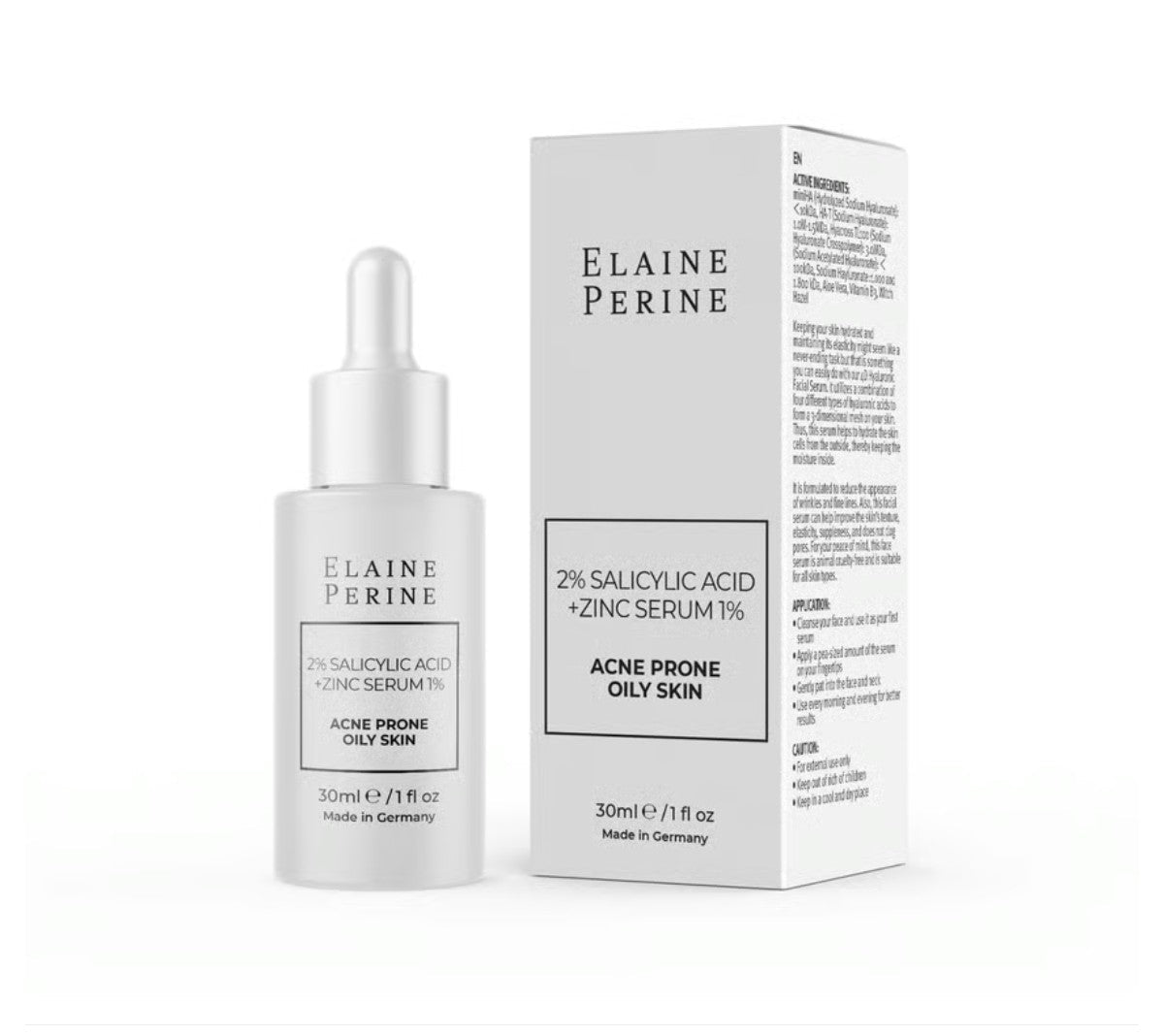 elaine perine 2% salicylic acid+1%zinc serum 30ml ايلين بيرين سيروم للبشرة المعرضة لحب الشباب والدهنية، يحتوي على 2% حمض الساليسيليك و1% زنك
