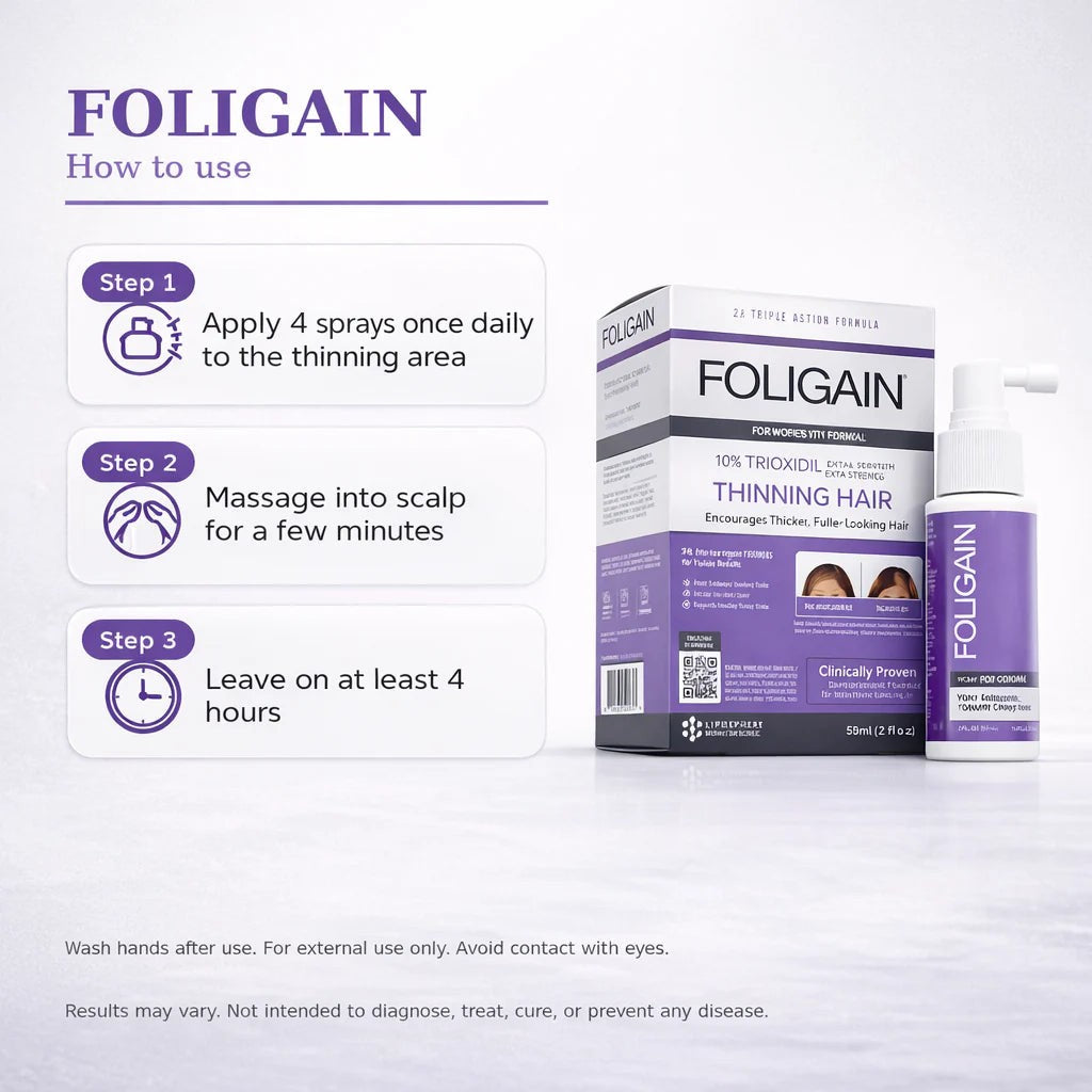 Foligain Triple Action Formula Topical Solution For Women's Thinning Hair - 59ml | فوليجين محلول الثلاثي المفعول الموضعي لعلاج تساقط الشعر للنساء – 59 مل