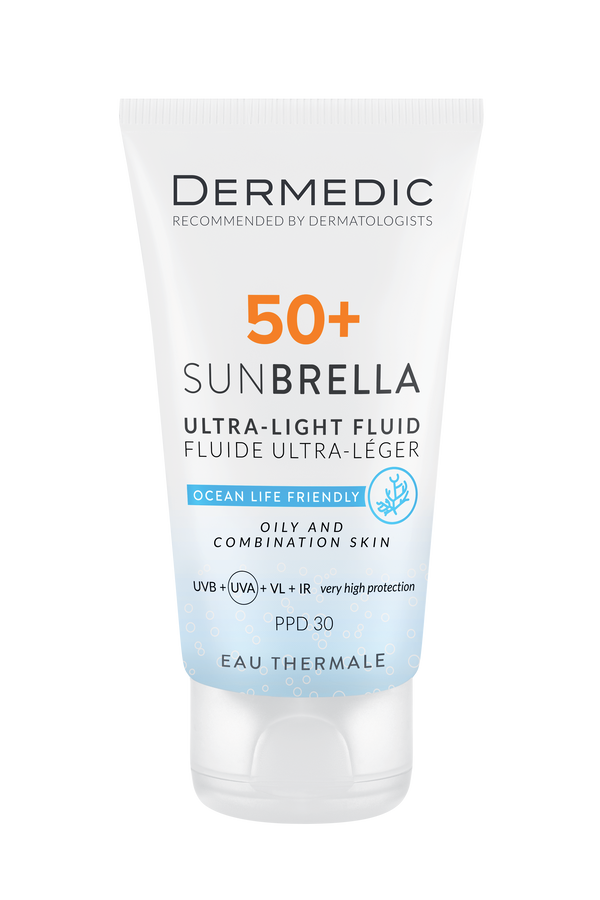 DERMEDIC Sunbrella Ultra-light fluid SPF 50+oily&combination skin - 40ml | ديرمديك واقي شمسي خفيف القوام للبشرة الدهنية و المختلطة spf50 - 40 مل