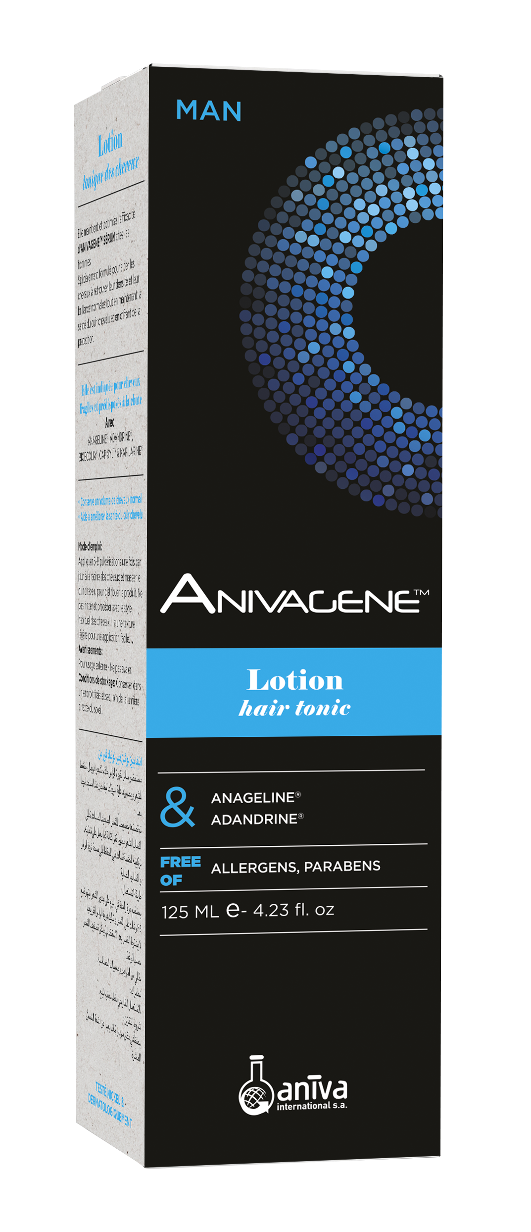 Anivagene Lotion Hair Tonic Man، وهو لوشن منشط مصمم خصيصاً للرجال للمساعدة في تقليل تساقط الشعر