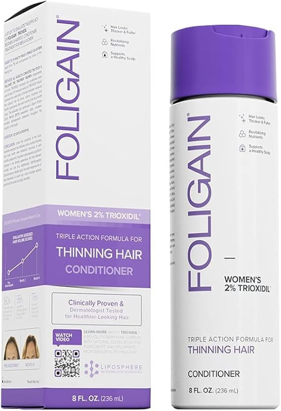 بلسم Foligain المخصص للنساء اللواتي يعانين من ترقق الشعر، وهو مدعم بمركب "تريوكسيديل" (Trioxidil) بنسبة 2%.