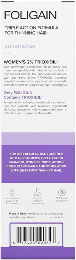 بلسم Foligain المخصص للنساء اللواتي يعانين من ترقق الشعر، وهو مدعم بمركب "تريوكسيديل" (Trioxidil) بنسبة 2%.
