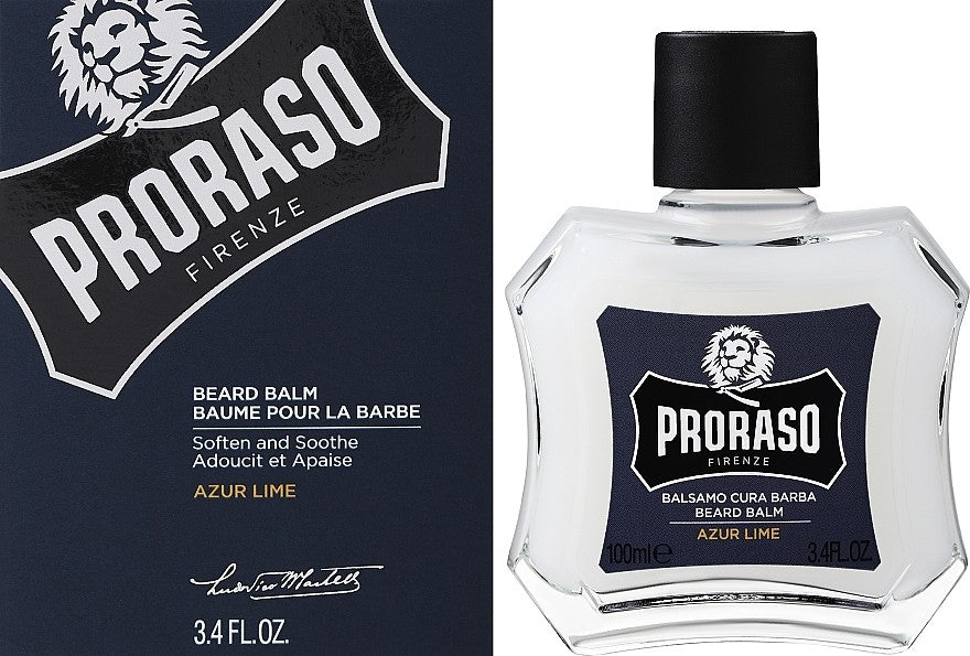 بلسم اللحية Proraso Azur Lime (Azur Lime Beard Balm)، وهو مصمم لترطيب وتنعيم اللحية، خاصة في مراحل نموها الأولى