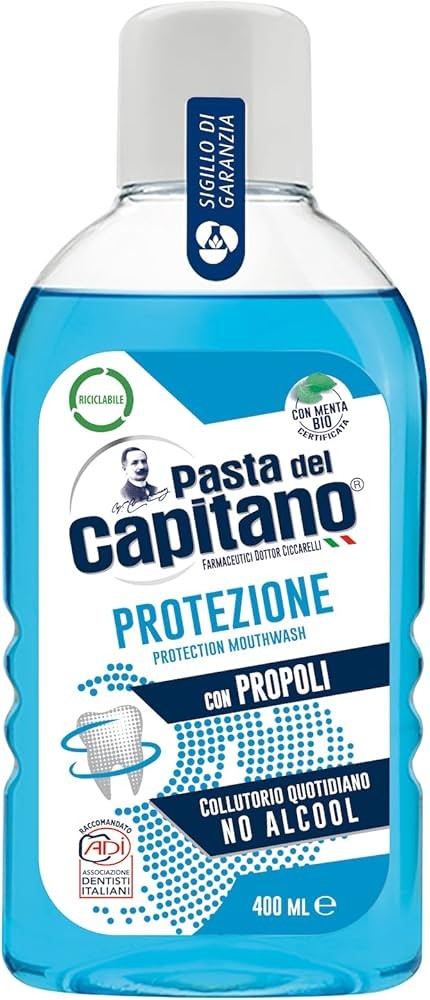 Pasta del Capitano Protezione (باستا ديل كابيتانو بروتكشن)، وهو منتج إيطالي مخصص للعناية المتكاملة بالأسنان واللثة.