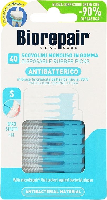Biorepair Oral Care Disposable Rubber Picks، وهي عبارة عن أعواد تنظيف ما بين الأسنان مطاطية مخصصة للاستخدام لمرة واحدة.