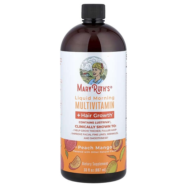 MaryRuth's Liquid Morning Multivitamin + Hair Growth (فيتامينات صباحية سائلة متعددة + نمو الشعر) بنكهة الخوخ والمانجو