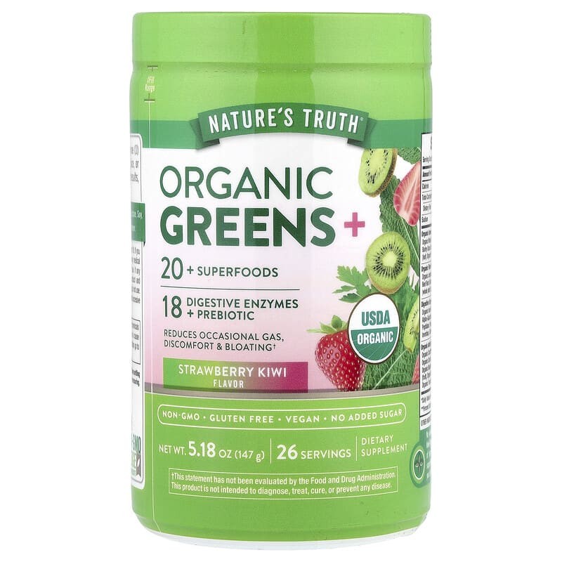 Nature's Truth Organic Greens+ بنكهة الفراولة والكيوي.s