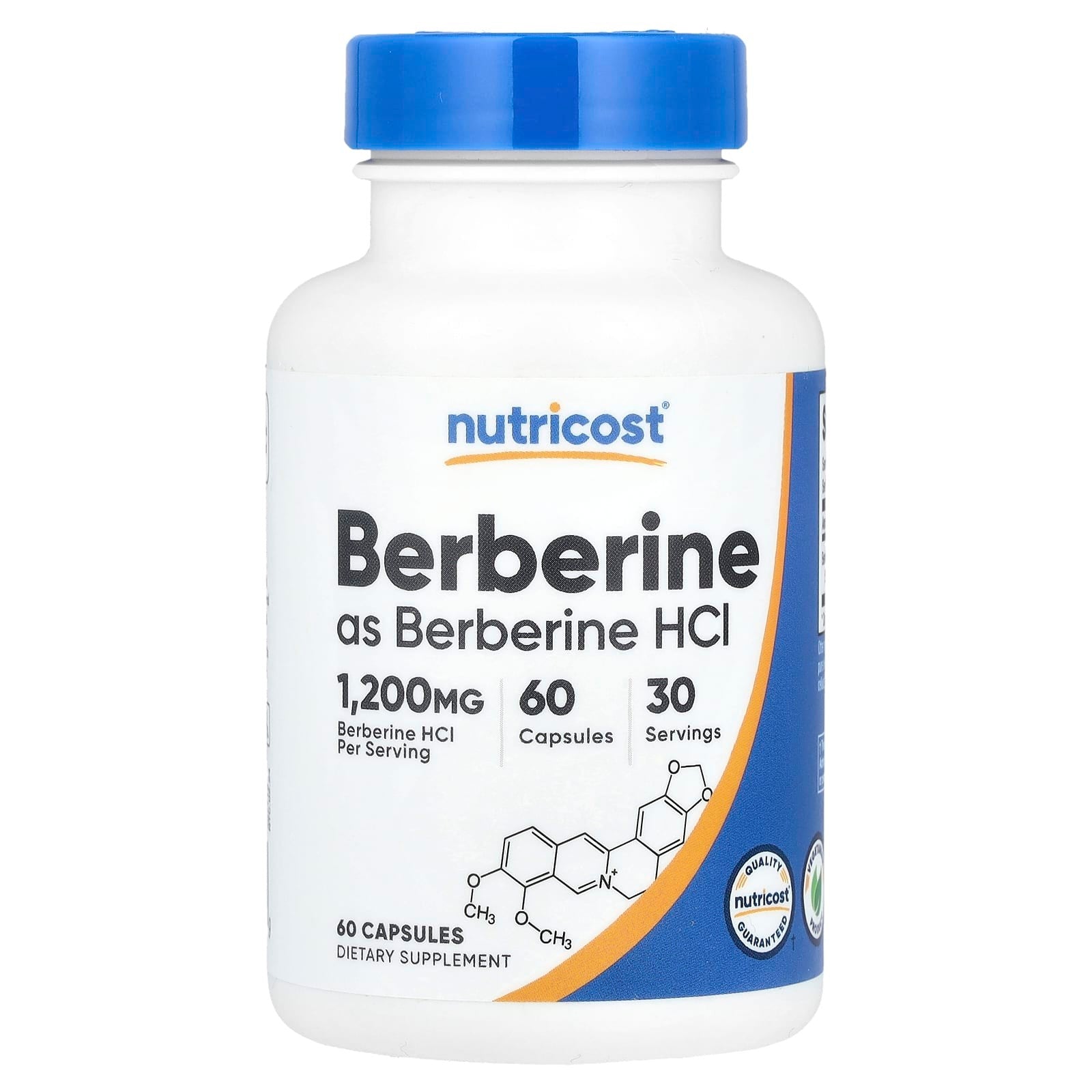 مكمل البربرين (Berberine as Berberine HCl) بتركيز 1200 ملجم لكل جرعة (600 ملجم للكبسولة الواحدة، والجرعة عبارة عن كبسولتين) من إنتاج شركة Nutricost