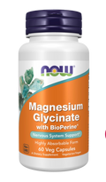 مكمل جليسينات المغنيسيوم (Magnesium Glycinate) من إنتاج شركة NOW Foods، وهي عبوة تحتوي على 180 قرصًا