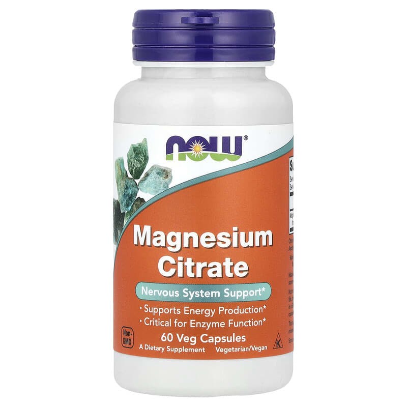 مكمل سترّات المغنيسيوم (Magnesium Citrate) من إنتاج شركة NOW Foods، وهي عبارة عن علبة تحتوي على 60 كبسولة نباتية