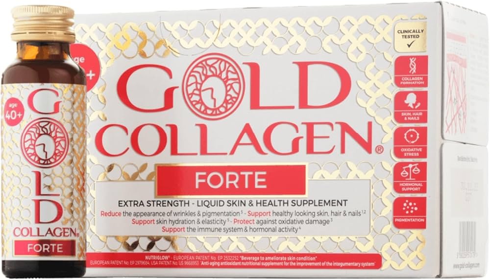 Gold Collagen Forte،  مكمل غذائي سائل فاخر بتركيبة مركزة، مصمم خصيصاً للنساء فوق سن الـ 40