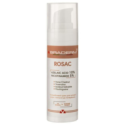 Braderm Rosac Cream، وهو كريم مهدئ ومخصص للعناية بالبشرة الحساسة والمعرضة للاحمرار، الوردية (Rosacea)، والكوبروز (توسع الشعيرات الدموية)