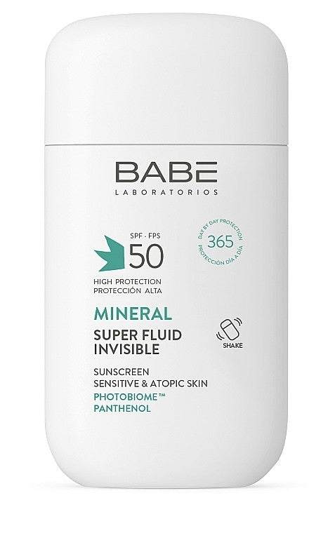 واقي الشمس المعدني السائل الفائق (Babé Mineral Super Fluid Invisible SPF 50) من مختبرات بابيه الإسبانية.