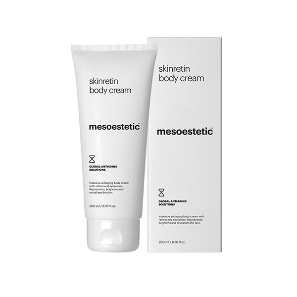 Mesoestetic Skinretin Body Cream، وهو كريم متطور ومكثف لمكافحة شيخوخة بشرة الجسم وشدها.