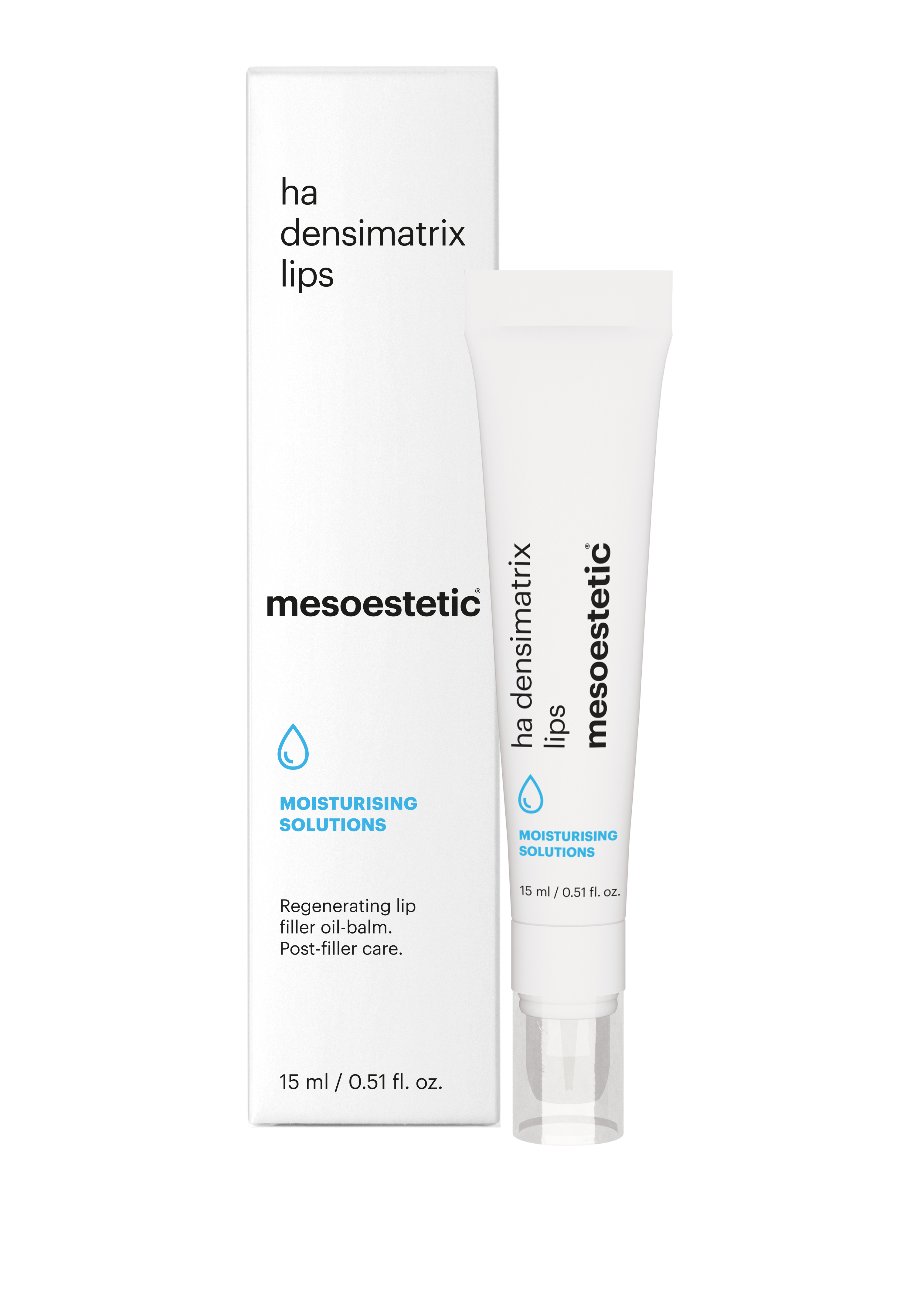Mesoestetic ha densimatrix lips، وهو بلسم وزيت علاجي متطور ومخصص للعناية المكثفة بالشفاه.