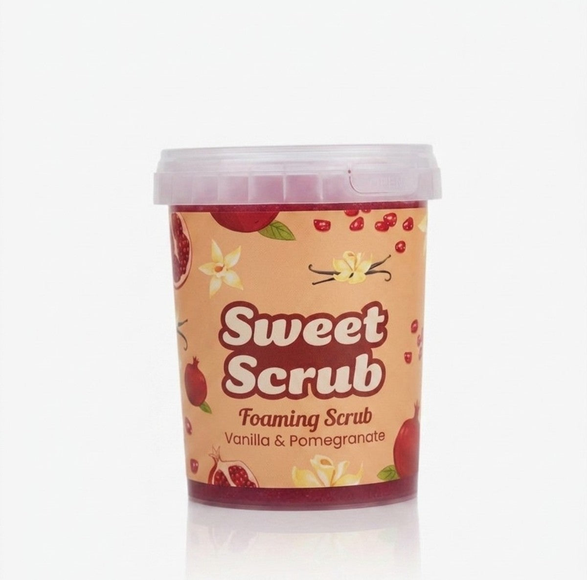 مقشر الجسم الرغوي Sweet Scrub بنكهة الفانيلا والرمان.