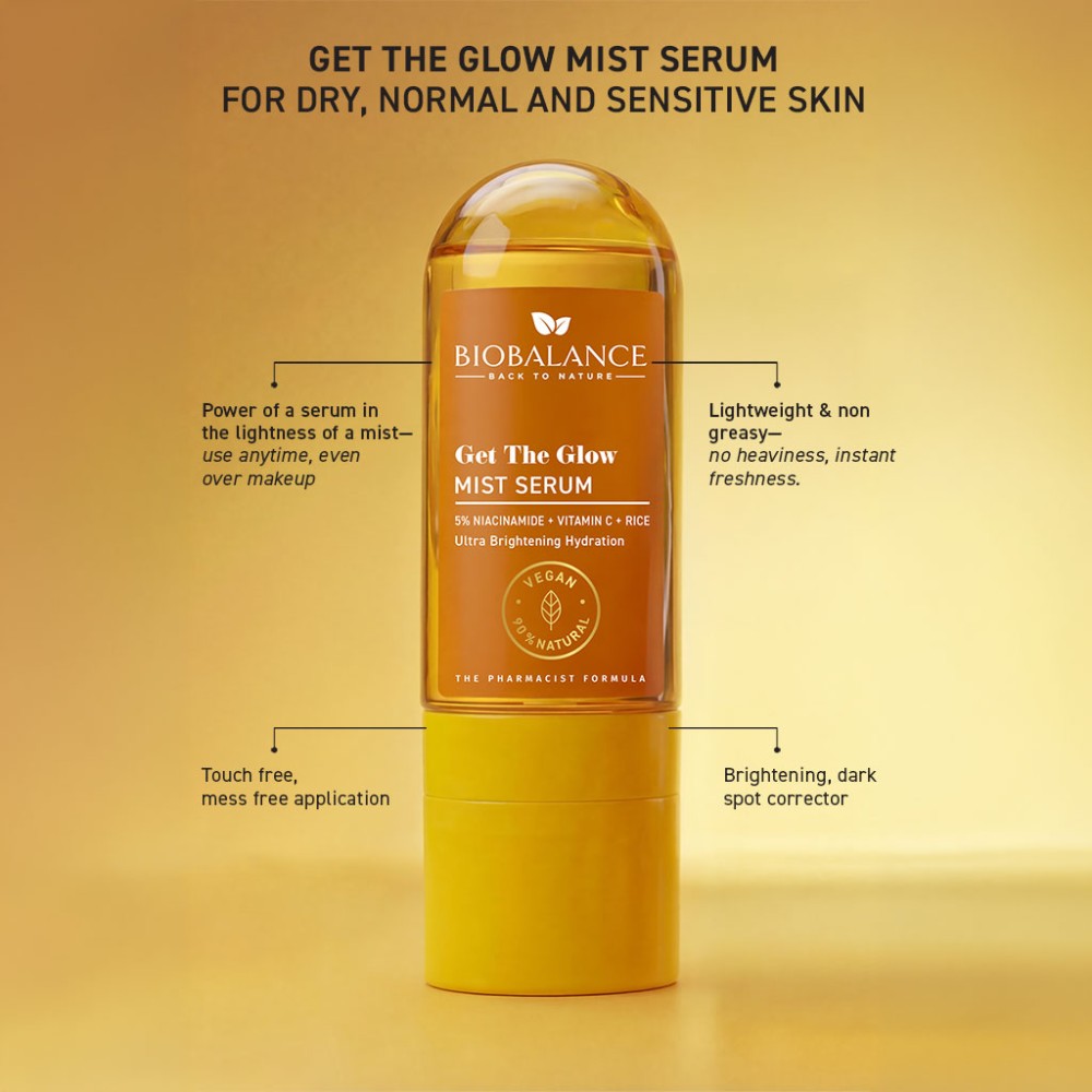 BIOBALANCE Get The Glow Mist Serum – 80ml | بيو بالانس سيروم بخاخ للإشراقة وتوحيد لون البشرة – 80 مل