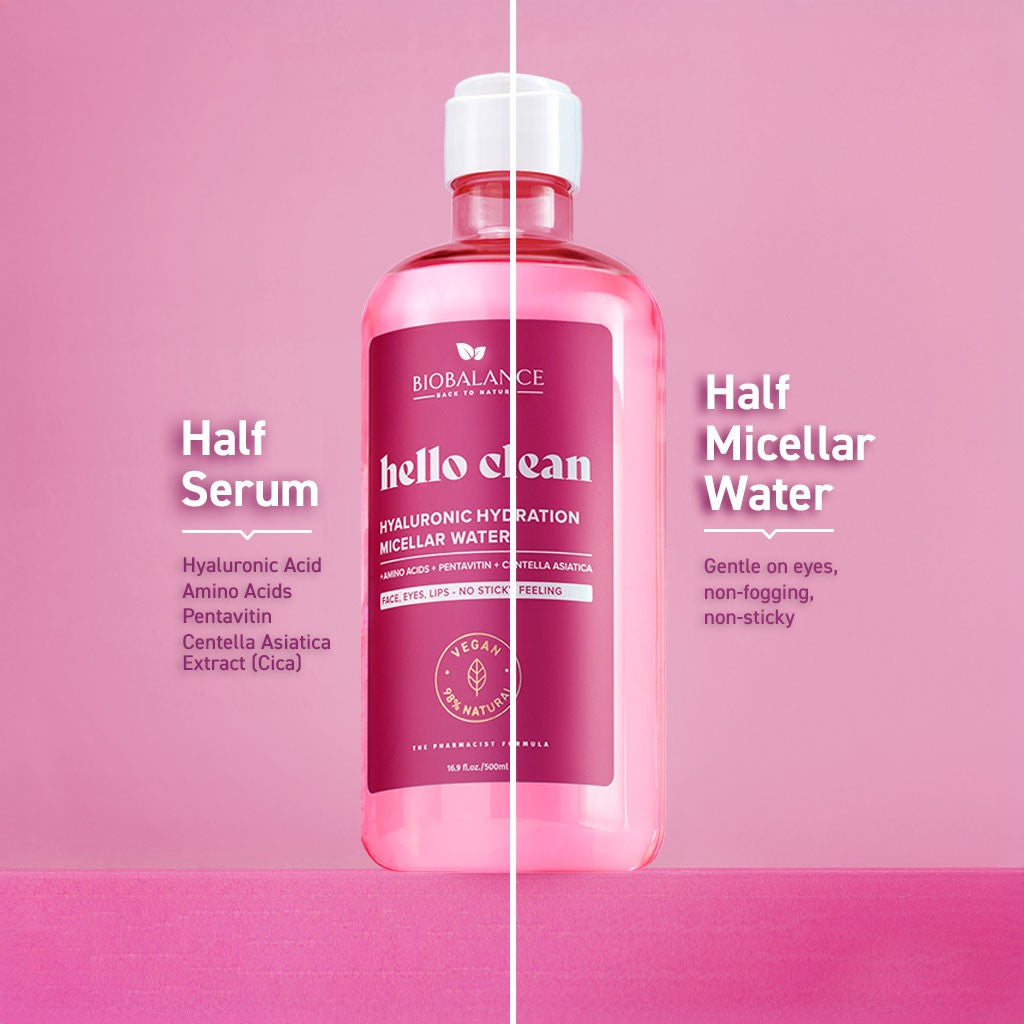 BIOBALANCE Hello Clean Hyaluronic Hydration Micellar Water – 500ml | بيو بالانس ماء ميسيلار بالهيالورونيك لتنظيف وترطيب البشرة – 500 مل