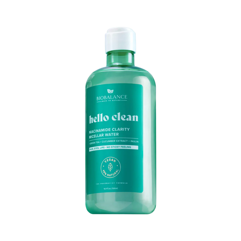 BIOBALANCE Hello Clean Ceramide Booster Bi-Phase Micellar Water – 500ml | بيو بالانس ماء ميسيلار ثنائي الطور بالسيراميد لإزالة المكياج المقاوم للماء ودعم حاجز البشرة – 500 مل
