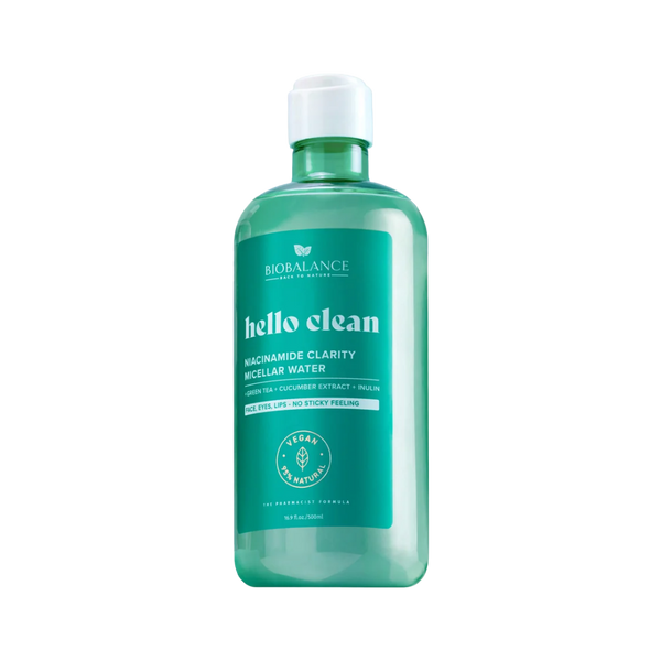 BIOBALANCE Hello Clean Ceramide Booster Bi-Phase Micellar Water – 500ml | بيو بالانس ماء ميسيلار ثنائي الطور بالسيراميد لإزالة المكياج المقاوم للماء ودعم حاجز البشرة – 500 مل