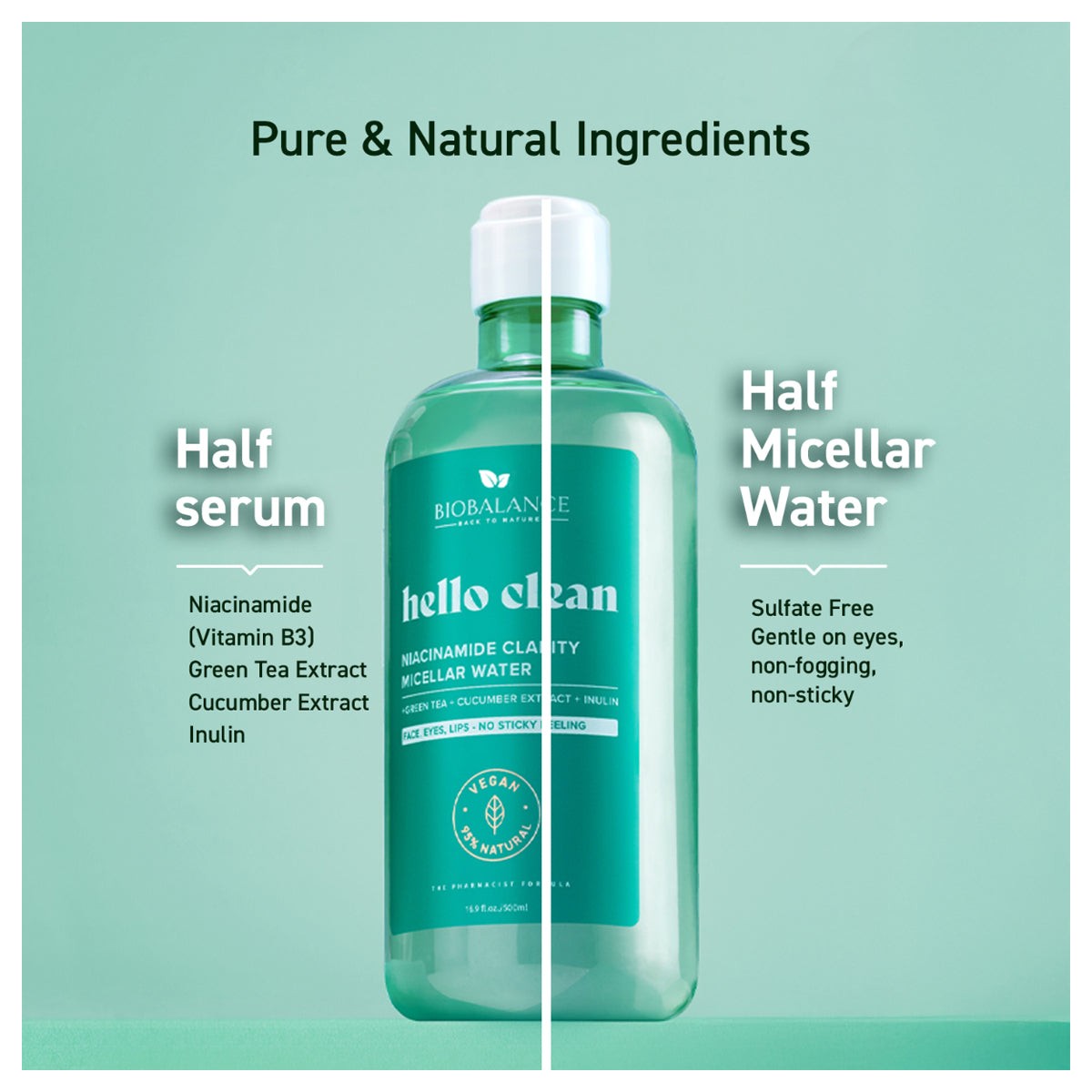 BIOBALANCE Hello Clean Ceramide Booster Bi-Phase Micellar Water – 500ml | بيو بالانس ماء ميسيلار ثنائي الطور بالسيراميد لإزالة المكياج المقاوم للماء ودعم حاجز البشرة – 500 مل