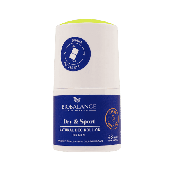 BIOBALANCE Dry & Sport For Men Natural Deo Roll-On – 50ml | بيو بالانس رول مزيل للرائحة للرجال للانتعاش والتحكم بالرطوبة لمدة 48 ساعة – 50 مل